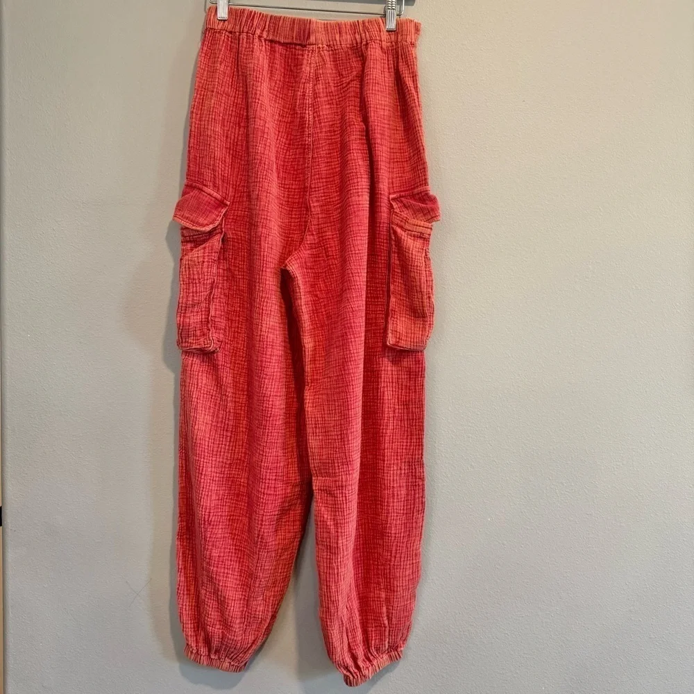 Oli & Hali Cargo Jogger Pants Cotton Gauze Boho Lagenlook S